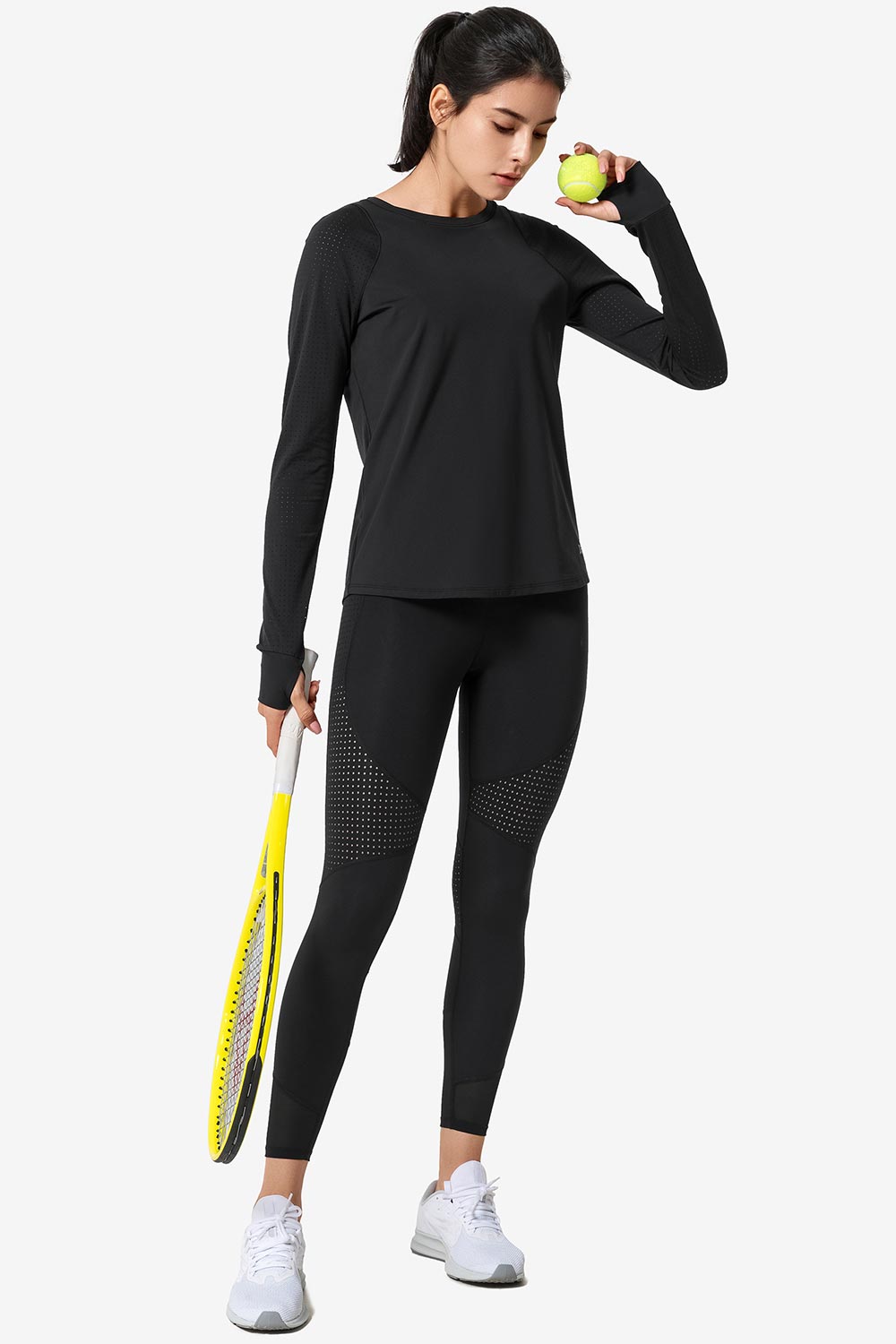 Damen Sportbekleidung Longsleeve schwarz